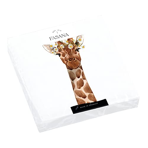 Lot de 20 serviettes girafe avec parures florales - Animaux Afrique - Décalcomanie - Amusantes - Décoration de table - Découpage - Technique de serviette 33 x 33 cm