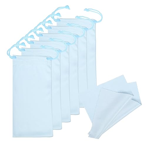 Image of PATIKIL Microfiber Glasses Bag, 6 Pack Sunglasses Pouch Eyeglass Bag Soft Sunglass Case with Eyeglasses Cleaning Cloth, Light Blue