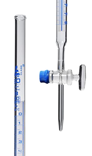 Lab Burette, 50Ml - Schellbach Design For Accurate Miniscus Reading - Class B - 0.1Ml Blue Graduations - Glass Stopcock - Borosilicate Glass Buret - Eisco Labs #TOP10