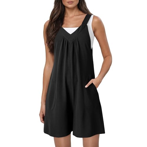 IQYU Salopette da donna in lino, estive, oversize, larghe, pantaloni estivi, pantaloni corti, con tasche, senza maniche, pantaloni da lavoro larghi, tuta da lavoro Dungarees, f, S
