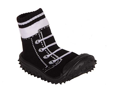 Skidders Baby Boys' Slippers - Non-Skid Slipper Sock House Shoe Booties (Size: 12-24M), Size 12 Months, Black Sneaker Laces #TOP1