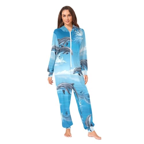 Pyjama de Noël dauphin bleu tenue de cocooning pour vos soirées