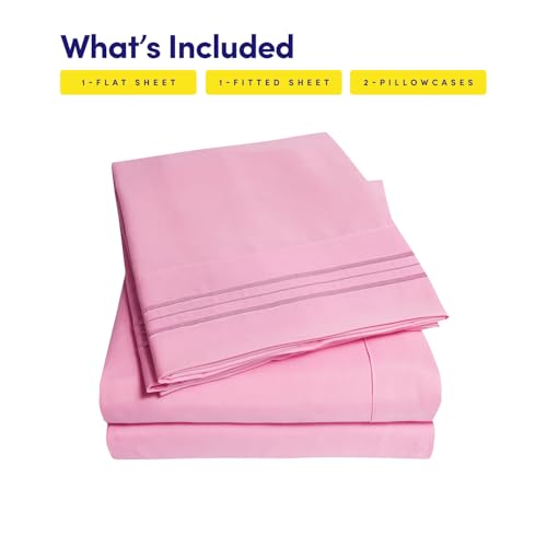 1500 Supreme Collection King Sheet Sets Pink - Luxury Hotel Bed Sheets and Pillowcase Set for King Mattress - Extra Soft, Elastic Corner Straps, Deep Pocket Sheets, King Pink by Sweet Home Collection - Used condition - Image 3