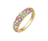 Homxi Anillo Mujer Matrimonio Oro 18K, Redondo con Piedras Preciosas Naturales Coloridas, Anillo de Alianzas Mujer Oro, Talla 13(53mm)