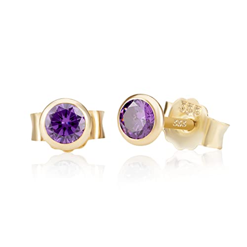 NKlaus Paar 4,0mm 333 Gelb Gold 8 Karat Ohrstecker Kristall Zirkonia Amethyst Butterfly Verschluss Damen Mädchen 3369