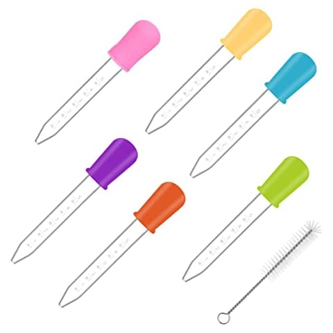 PXRLMYF 6 Stück Dropper Pipetten,Silikon und Kunststoff Liquid Dropper Pipetten,Riesen Tropfpipette für Küche Baby Kinder Kindergarten Experimente (5ML, 6 Farben) Cover