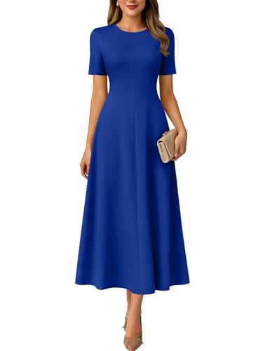 ANRABESS Womens Summer Maxi Dresses Casual Short Sleeve Elegant Classy Vintage 2026 Spring Flowy Cocktail Dress 80s Outfit Royal Blue Small