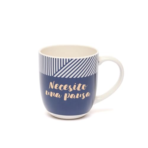 DRAEGER PARIS 1886 - Taza de Cerámica 320ml con Mensaje Necesito una Pausa - Diseño Chic con Detalles en Oro Caliente - Apta para Lavavajillas - Disponible en Azul o Rosa