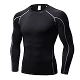 Yishengwan Kompressionsshirt Herren Funktionsshirt Langarm Männer Fitnessshirt Sportshirt Atmungsaktiv Laufshirt für Laufen Jogging Gym Schwarz Grau XXL