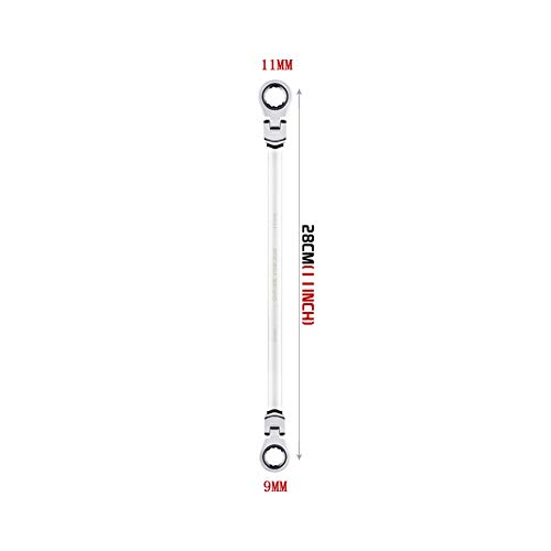 Image of BULLTOOLS Flex-Head Extra Long Ratcheting Wrenches Double Box End Chrome Vanadium Steel 72-Tooth Wrench with Metric 9 mm x 11 mm