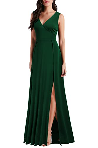 Image of MUSHARE Women's V Neck Sleeveless Split Formal Dress Cocktail Party Prom Long Dresses