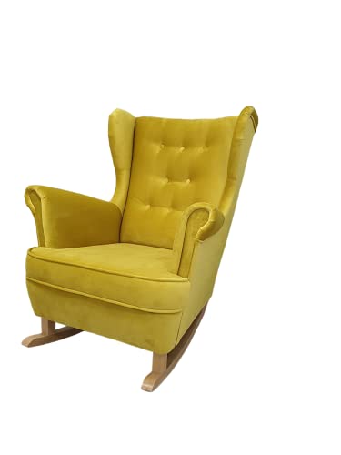MartHome Schaukelstuhl Wohnzimmer - Relaxsessel, Schwingsessel - Stillstuhl, Schaukelstuhl - Komfortable Sessel für Schwangere Frauen, Velour Schaukelsessel, Relaxstuhl (Gelb)