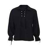 Camicia Risvolto Manica a sbuffo Camicia Accessori Top da Uomo - Nero - XXL