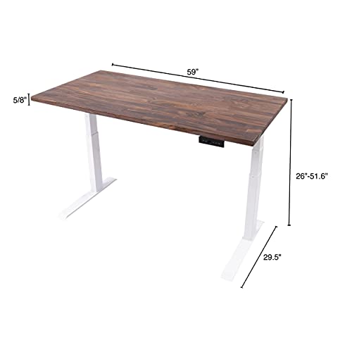 Image of Stand Up Desk Store Solid Wood Top Electric Adjustable Height Standing Desk with Programmable Memory (White Frame /Walnut Top, 60 inch Wide)