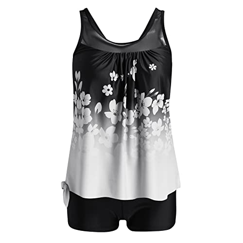 Macaquinho esportivo de duas peças para mulheres regata com estampa floral e shorts, Branco, 4G