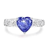 Alianzas de boda, Anillos de Mujer Fino 3 Quilates Corazón Tanzanita con Moissanite 14K Oro Blanco Talla 52 (16.6)