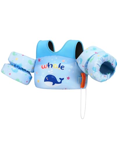 HeySplash Swim Vest for Kids, Toddler Pool Floaties Fit 33-66 Lbs, Children Swimming Vest with Adjustable Strap, Swim Jacket Water Wing Arm Float, Puddle Beach Boat Jumper Boy Girl,Blue Whale