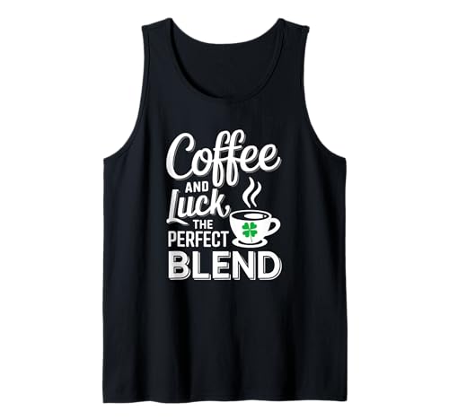 Café y suerte Día de San Patricio Shamrock Four Leaf Brew Camiseta sin Mangas