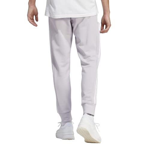 Adidas Men's Essentials French Terry Cuffed 3-Stripes Pants, Silver Dawn/White, Medium #TOP2