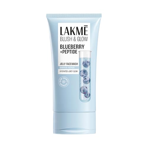 Image of LAKME Blush & Glow, Blueberry + Peptide Gentle Jelly Facewash, 150g, for Fresh and Hydrated Skin, with Blueberry Extract & Blue Peptide, Removes Dirt & Impurities, for Dry & Dehydrated Skin