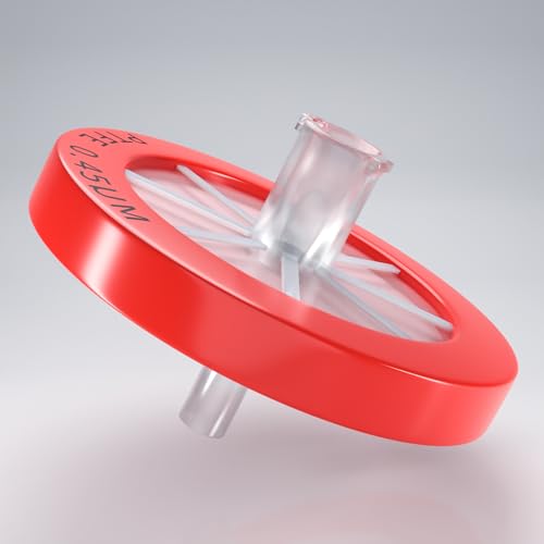 Image of Syringe Filters PTFE Membrane 13mm Diameter 0.45μm Pore Size QuafooLAB Non Sterile Red Pack of 100