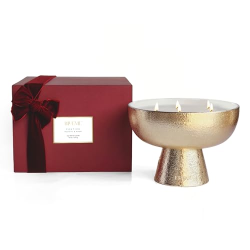2025 Gold Holiday Candle | Festive - Noble Fir & Amber (Giant), Refillable Wellness, Essential Oil, Sustainable, Hand Finished and Poured, Premium, Luxury Ceramic, Natural Cotton Wick, Soy-Wax Blend