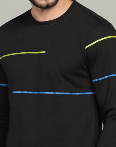 Image of INKKR Striped Men's Round Neck Black Full Sleeve T-Shirt