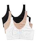 Fruit of the Loom Women's Multi-Pack Front Closure Cotton Bra, Sand/Black/White, 46