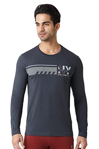 Image of Van Heusen Men Athleisure Regular Fit T-Shirt - Cotton Rich - Crew Neck, Long Sleeve, Printed