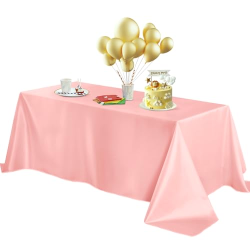 Horbaunal Pink Satin Tablecloth 60 x 102 Inches