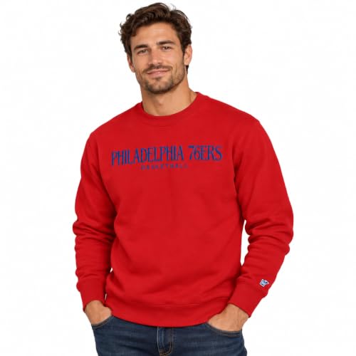 Blue 84 Philadelphia 76Ers NBA Officially Licensed Crewneck Sweatshirt Thrift Embroidery, Secondary Color, Large