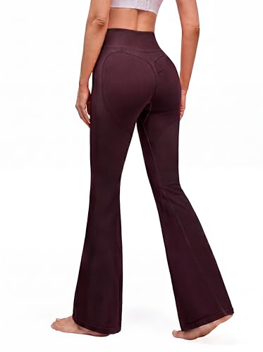 BMJL Womens High Waist No Front Seam Flare Leggings Tummy Control Butt Lift Gym Workout Casual Yoga Pants(Brown M)