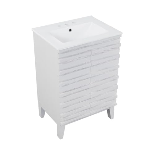 Image of Swiss Madison Cascade 24 in. White Oak Bathroom Vanity with White, 3-Hole Ceramic Sink Top
