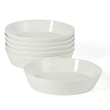 Martha Stewart Selma Pasta Bowls Set of 6, 43oz White Porcelain Soup Bowls & Salad Bowl, Wide and Shallow...
