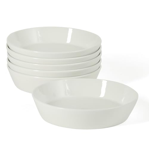 Image of Martha Stewart Selma Pasta Bowls Set of 6, 43oz White Porcelain Soup Bowls & Salad Bowl, Wide and Shallow, Chip Resistant, Dishwasher & Microwave Safe