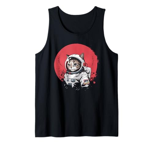 Gato espacial japonés retro kawaii lindo gato astronauta Camiseta sin Mangas