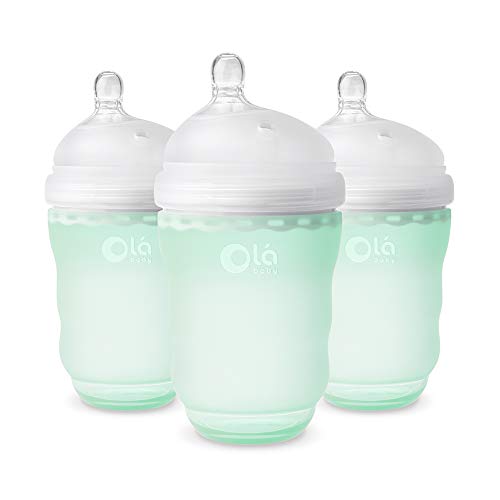 Image of Olababy Gentle Silicone Baby Bottle, Anti-Colic, BPA free, Easy to Clean and Wide Neck Baby Bottles Best for Breast Feeding Babies 3 Piece Set (8 Ounce, Mint)