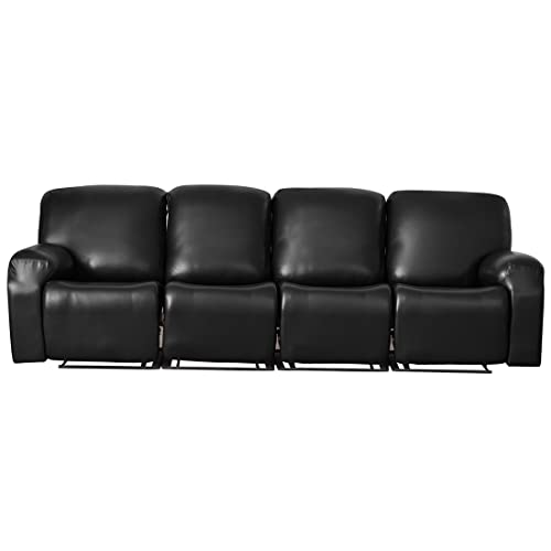 vctops 10 Pieces Waterproof Faux PU Leather Recliner Sofa Covers Stretch Soft 4 Seats RV Couch Cover Anti-Slip Sofa Slipcover Furniture Protector with Elastic Bottom for Kids Pet(Black,4 Seat)