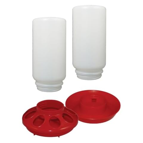 Harris Farms Chick Drinker and Feeder Bundle Kit – Contains 1 Screw on Chick Feeder Base and 1 Screw on Chick Drinker Base – 2 QT Plastic Jars – Made from BPA Plastic – Easy to Clean Cover
