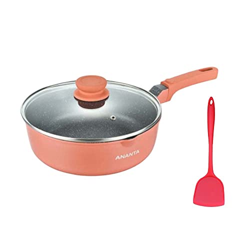 GRFELI Poêle anti-adhésive avec couvercle, poêle à frire, poêle à frire, compatible avec tous les types de poêles Orange 24 cm Cover