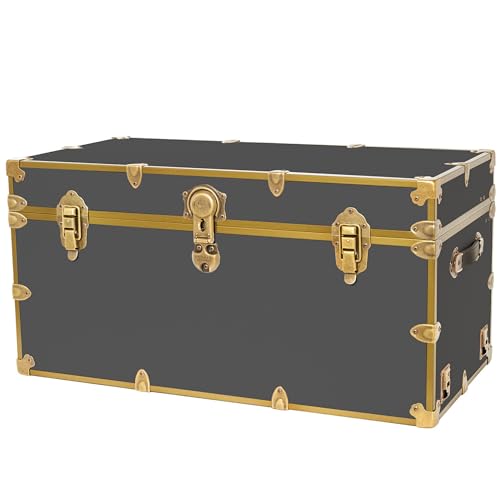 Rhino Trunk & Case Classic XXL College Trunk with Wheels, Antique Brass Hardware, Soft Close - 36”x18”x18”, Seats 1500+ lbs, USA Made Secure Dorm Footlocker, Home Storage, Steamer Style Blanket Chest