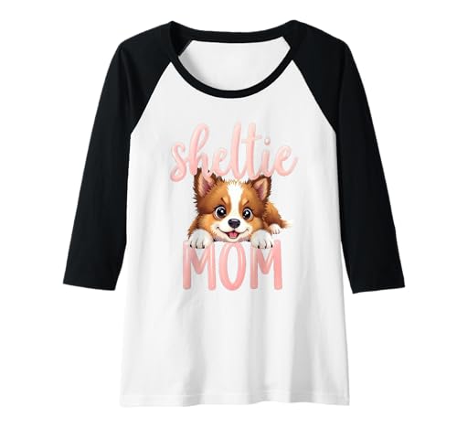 Mujer Sheltie Mom Dog Shetland Sheepdog Mama Lindo Cachorro Camiseta Manga Raglan