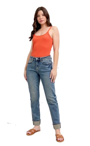 Judy Blue Mid-Rise Vintage Wash Cuffed Boyfriend Jeans, 88946