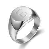 BOBIJOO Jewelry - Chevalière Bague Homme Initiale Gravée au Choix Acier Inoxydable Argenté 13mm - 68 (12 US), E - Argent