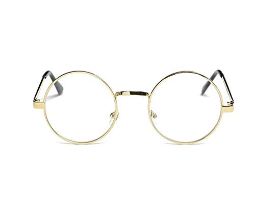 Lovef Large Oversized Metal Frame Clear Lens Round Circle Vintage Eye Glasses 5.42Inch (Gold) #TOP1