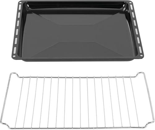 ICQN juego de bandejas horno de rejilla | Adecuado para Whirlpool, Ignis, Bauknecht, Indesit, Algor, Neckermann | Bandeja de goteo esmaltada y parrilla de horno cromada | Rejilla horno cocción