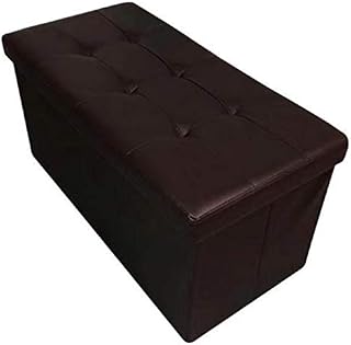 HomeHarmony Folding Storage Ottoman Seat, Stool, Toy Storage Box Faux Leather (Brown Large)