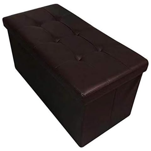 HomeHarmony Folding Storage Ottoman Seat, Stool, Toy Storage Box Faux Leather (Brown Large) Cover
