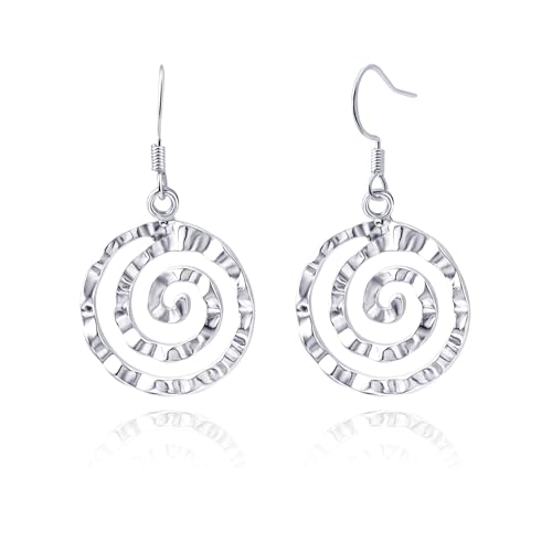 Hypoallergenic Silver Circle Geometric Dangle Earrings - Lightweight Boho Jewelry for Women, Spiral Design, Bohemian Style Fashionistas