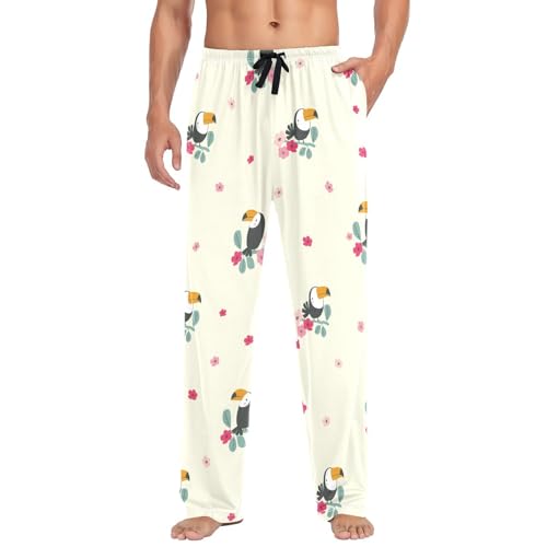 Cute Toucan Bird Mens Pajama Pants Mens Pj Pants Comfy Cotton Pj Long Pant for Men with Pockets Size S-XXL